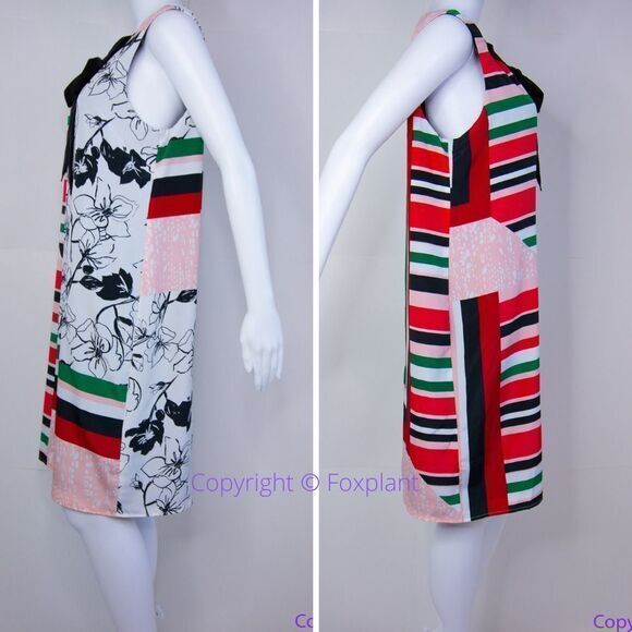 NEW SLNY floral print tie neck color block sleeveless‎ dress, 18W - Picture 3 of 16